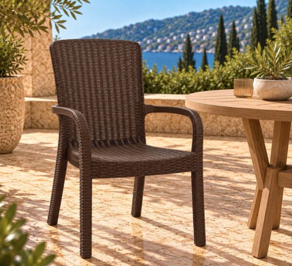 Sillón ARUBA, apilable, polipropileno marrón chocolate