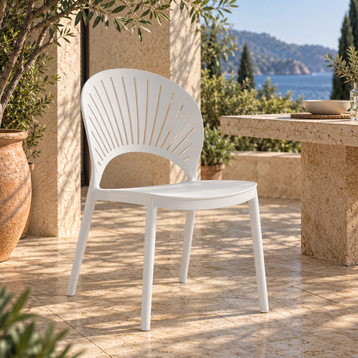 Silla ABANICO, apilable, polipropileno blanco