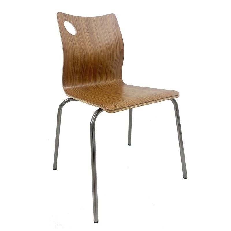Silla AMELIE, apilable, acero inoxidable, asiento laminado HPL, color nogal