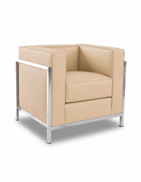 Sillón NEW LOBBY, acero inoxidable, similpiel beige