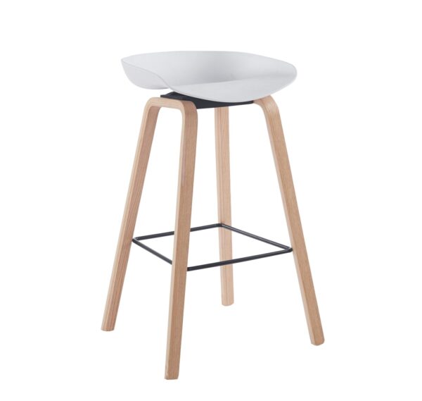 Taburete AWAK (EL), madera curvada, asiento polipropileno blanco