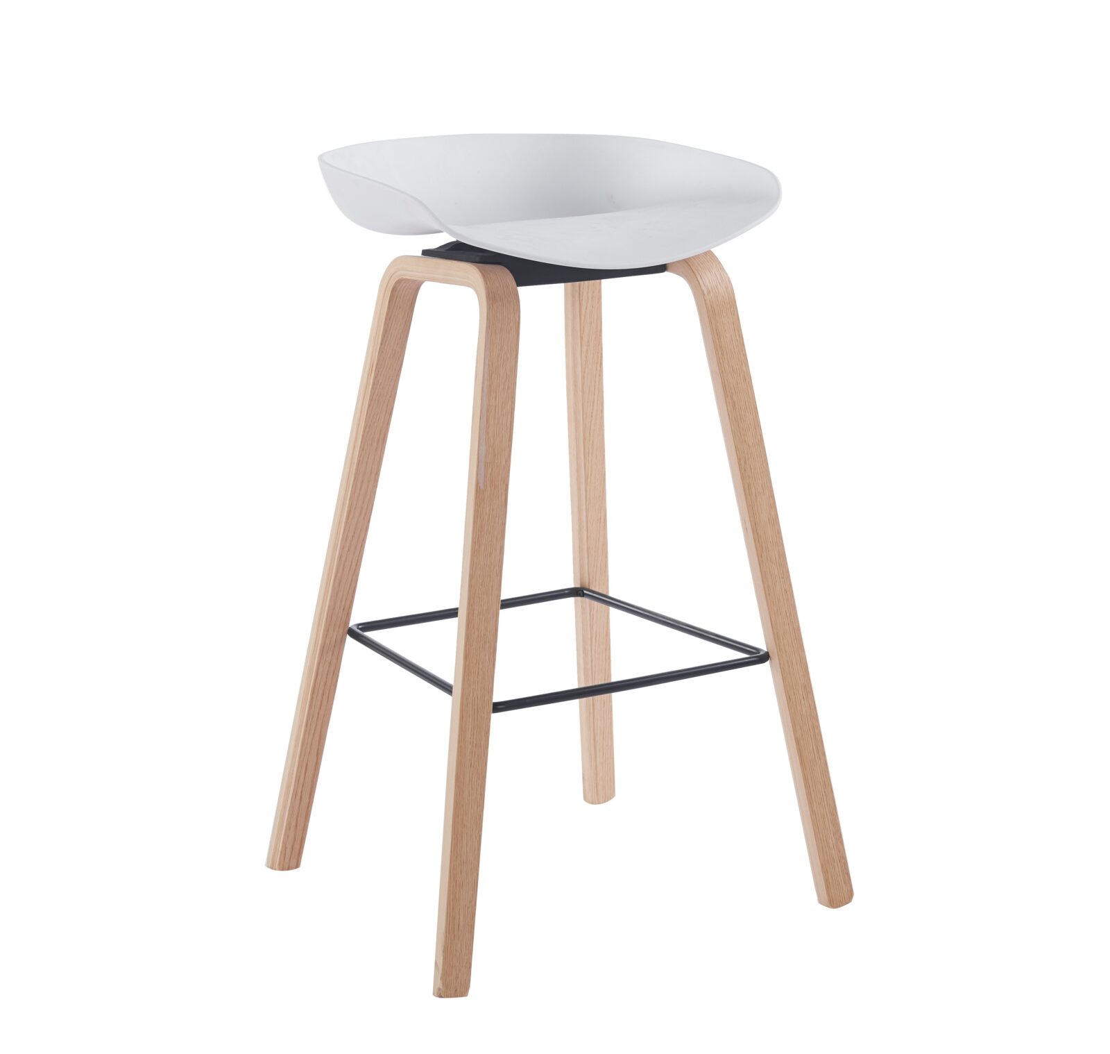 Taburete AWAK (EL), madera curvada, asiento polipropileno blanco