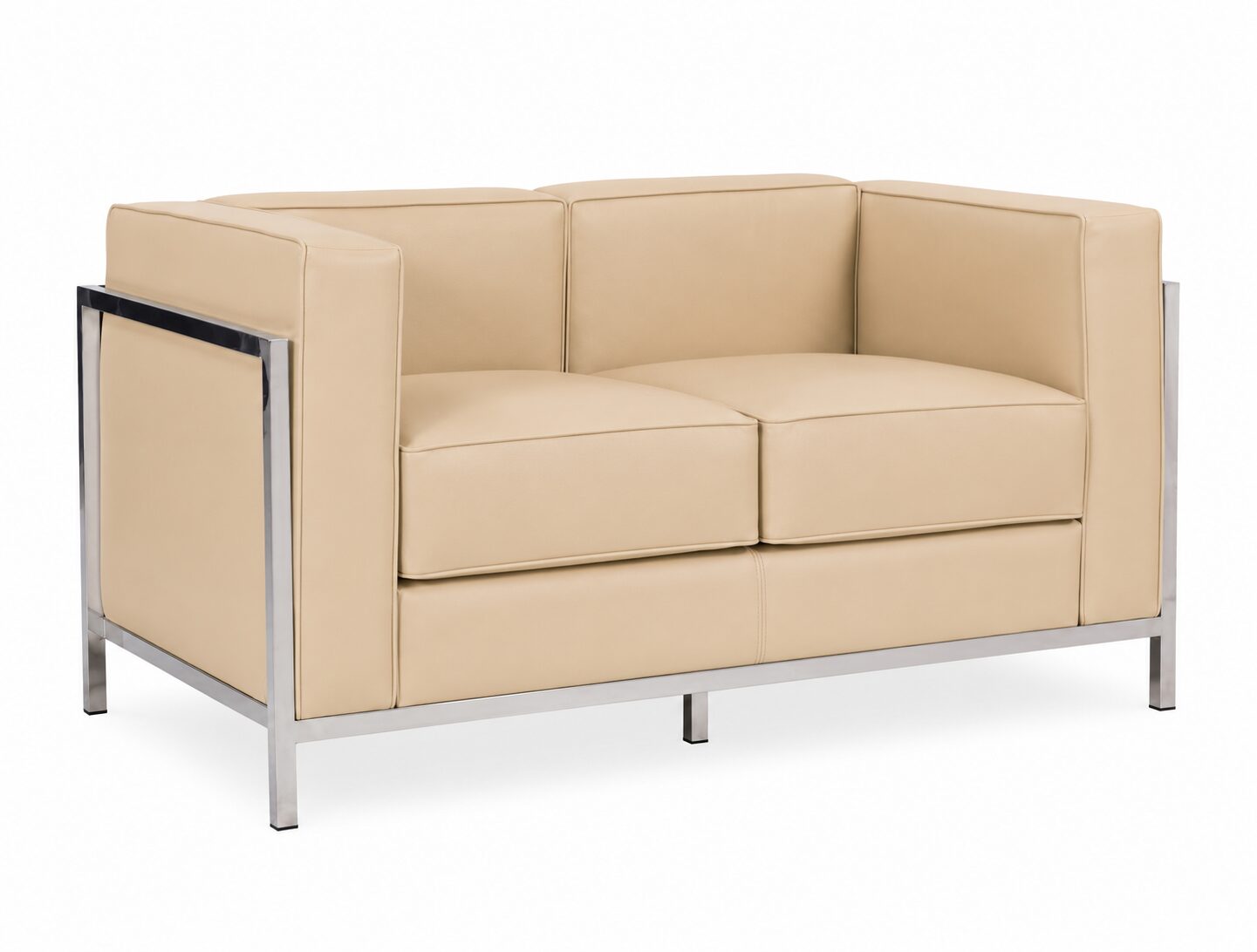 Sofá NEW LOBBY, 2 plazas, acero inoxidable, similpiel beige