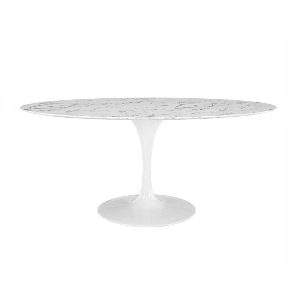 Mesa TUL, oval, fibra de vidrio, mármol blanco 160×90 cms