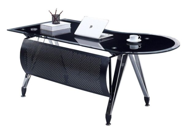 Mesa de oficina MAGNA, forma a izquierda, vidrio templado negro, 180 x 85 cms