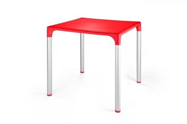 Mesa ELIANA, aluminio, polipropileno rojo 74×74 cms
