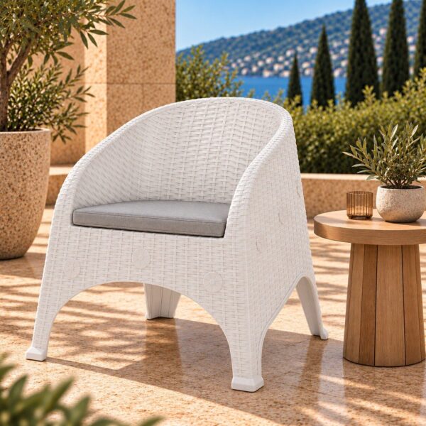 Sillón SURF, apilable, polipropileno blanco, cojín gris