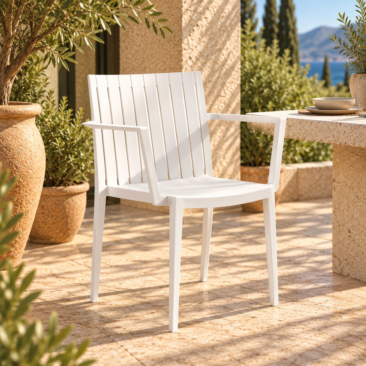 Sillón CHOPIN, apilable,  polipropileno blanco*