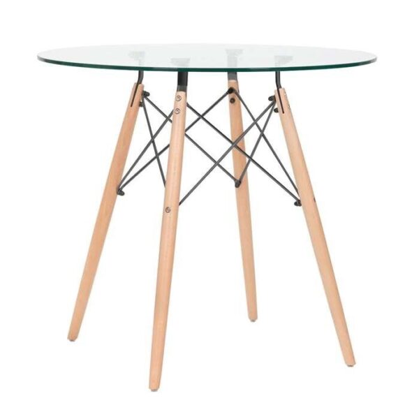 Mesa STAR, madera, cristal, 100 cms de diámetro