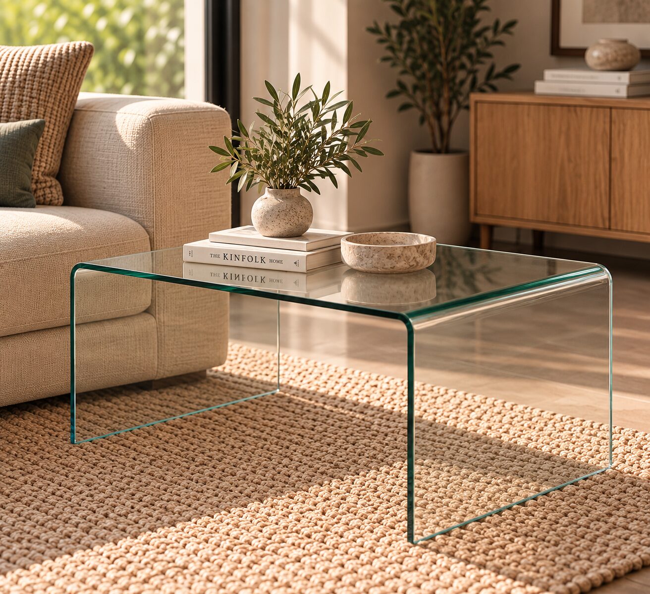 Mesa CHEVAL (SU), baja, cristal curvado, 100 x 48 cms