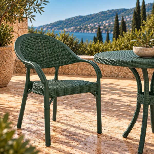 Sillón TORREMOLINOS, apilable, patas metálicas, polipropileno verde