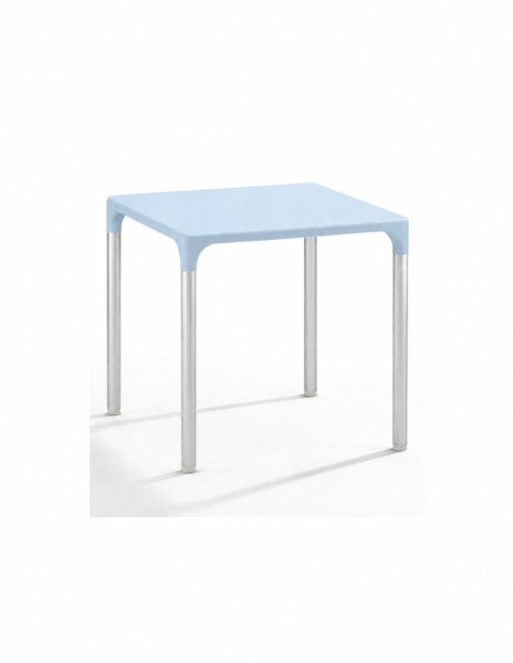 Mesa ELIANA, aluminio, polipropileno azul claro 74×74 cms