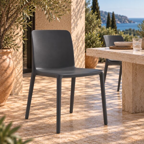 Silla CAPRICE, apilable, tratamiento anti UV, polipropileno antracita