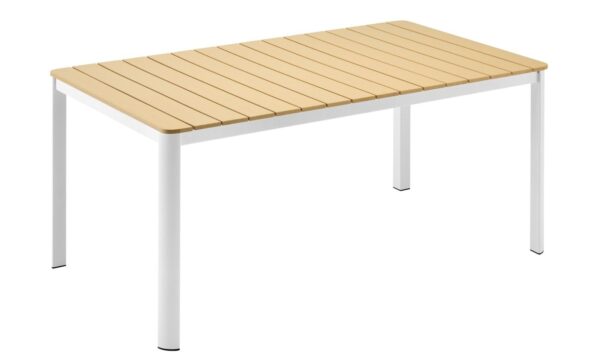 Mesa GARIBALDI, metal blanco, tablero polywood amarillo, 160 x 90 cms.