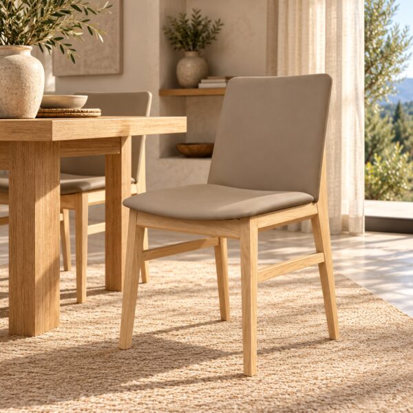Silla ALPES, madera de haya, natural, similpiel marrón