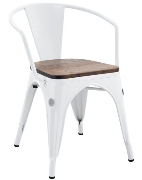 Sillón TOL EK WOOD, acero, blanco, asiento madera
