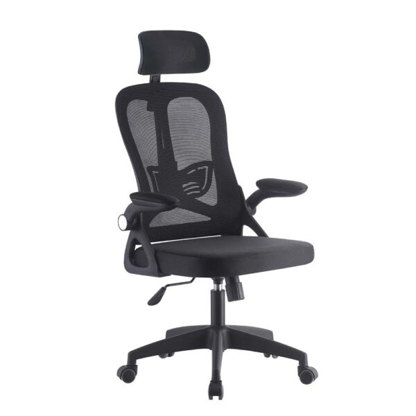 Sillón de oficina ORBEC, alto, negro, malla y asiento negro