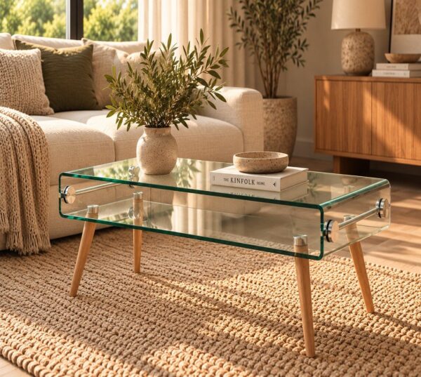Mesa HOLANDA, madera, cristal, 110×55 cms