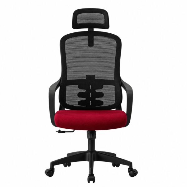 Sillón de oficina BELLOU NRV, alto, negro, malla negra, asiento rojo vino