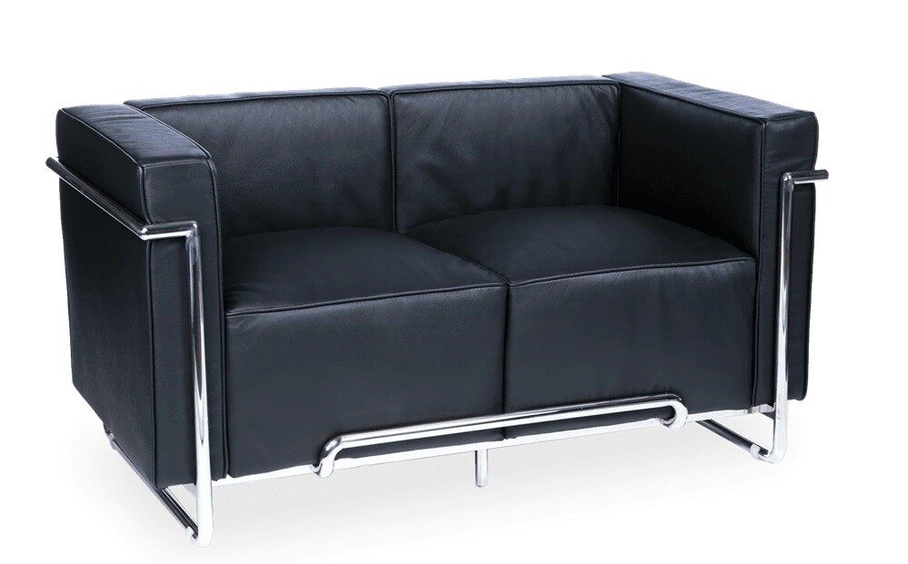 Sofá VENETTO, 2 plazas, acero inoxidable, similpiel negra