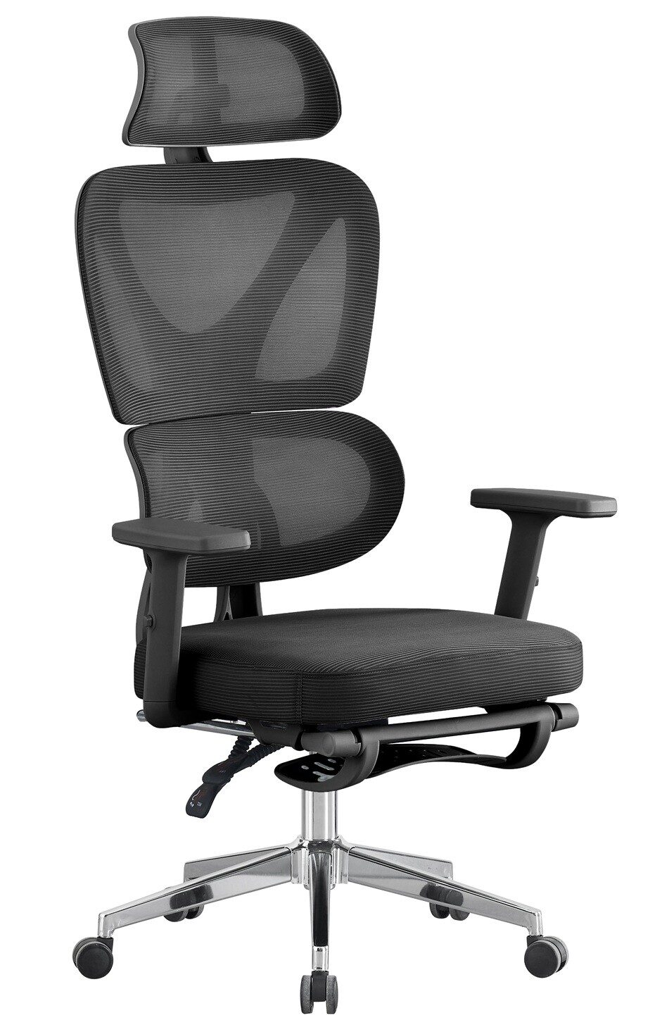 Sillón de oficina DURBUY, alto, ergonómico, negro, malla y asiento negro