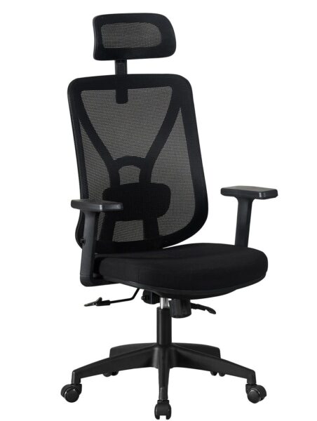 Sillón de oficina CLISSON, alto, negro, malla y asiento negro