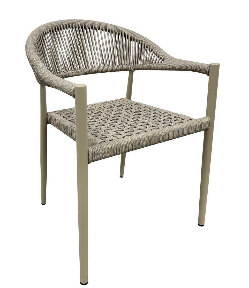 Sillón CANNES, apilable, aluminio, asiento y respaldo de cuerda beige
