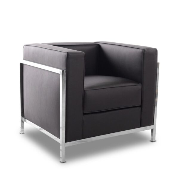 Sillón NEW LOBBY, acero inoxidable, similpiel negra