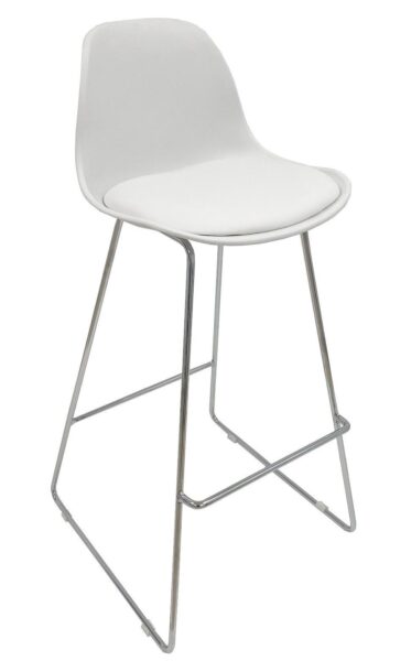 Taburete TOW FIBB, cromado, carcasa y tapizado blanco