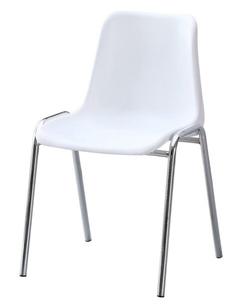 Silla CARCASA, apilable, cromada, polipropileno blanco