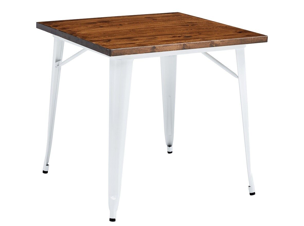 Mesa TOL EK WOOD, acero, madera, blanca, 80×80 cms