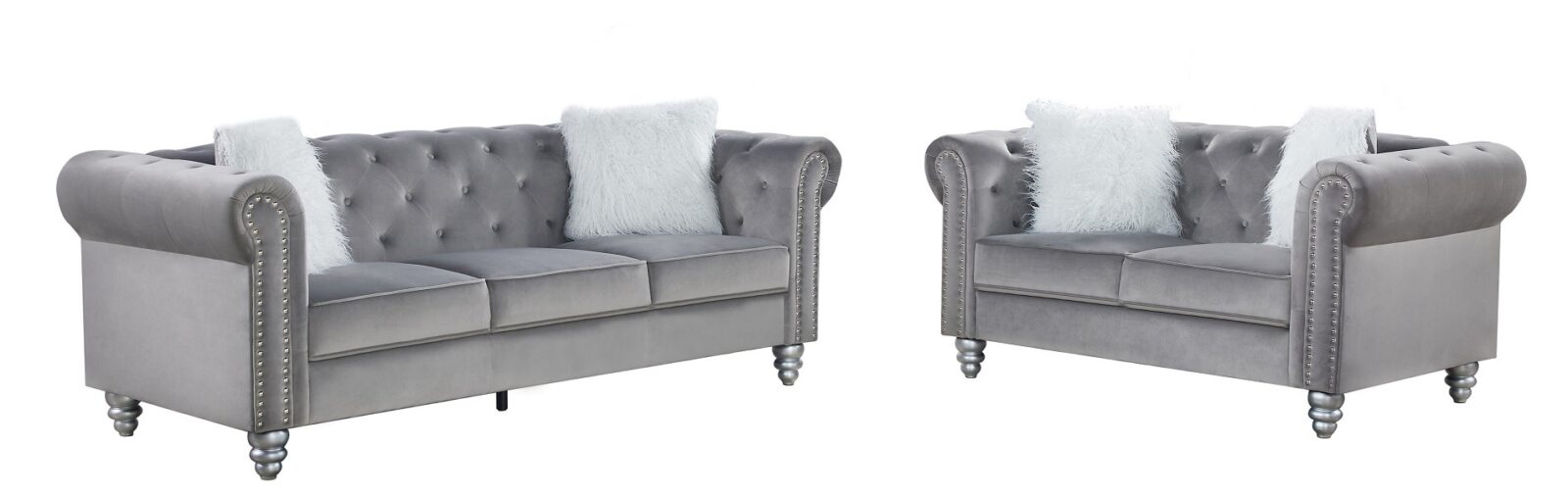 Set Sofás CHESTER STYLE, 3 + 2 plazas, tapizado velvet gris 27