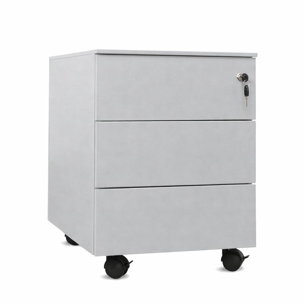 Cajonera metálica OLIMPO 3C, ruedas, 3 cajones, gris ral 7035.