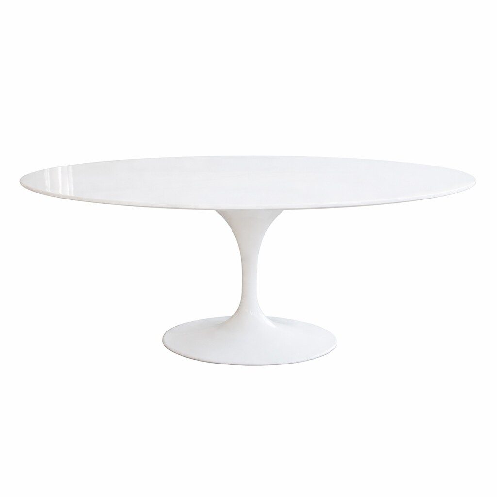 Mesa TUL, oval, fibra de vidrio, tapa lacada blanca 180×108 cms