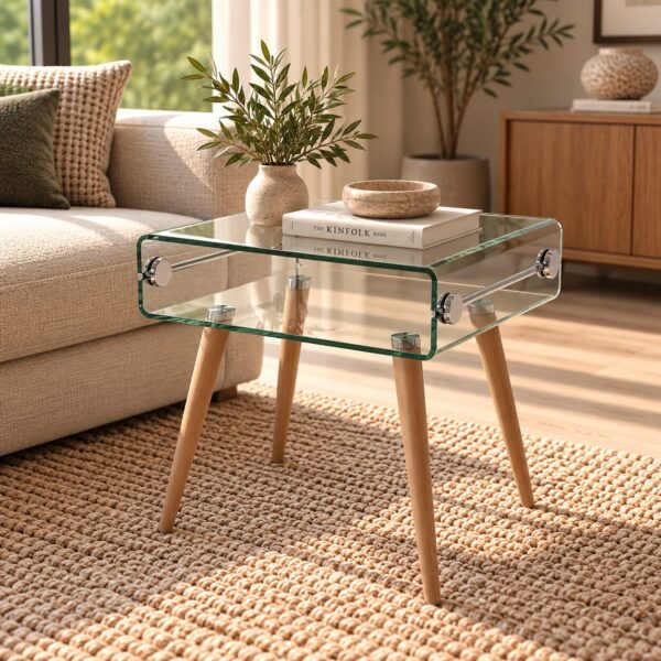 Mesa HOLANDA, madera, cristal, 55×40 cms