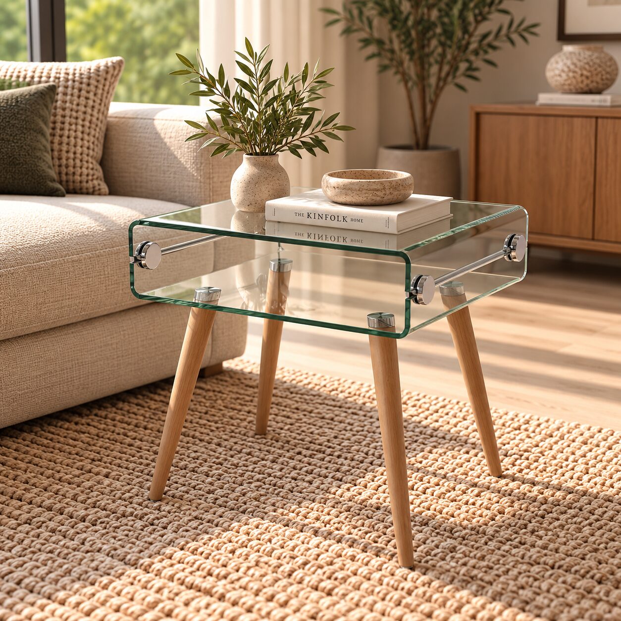 Mesa HOLANDA, madera, cristal, 55×40 cms