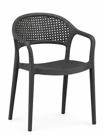 Sillón CASCAIS, apilable, imitación ratán, polipropileno gris oscuro
