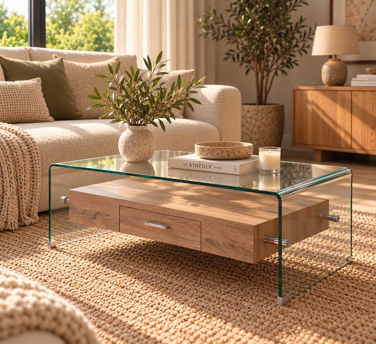 Mesa MARILYN, baja, madera, cristal, 110×55 cms