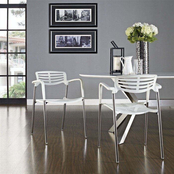 Sillón ALBENIZ, cromado, polipropileno blanco