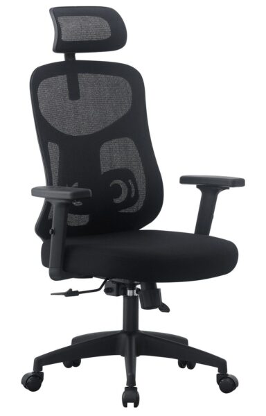 Sillón de oficina RUAN, alto, negro, malla y asiento negro