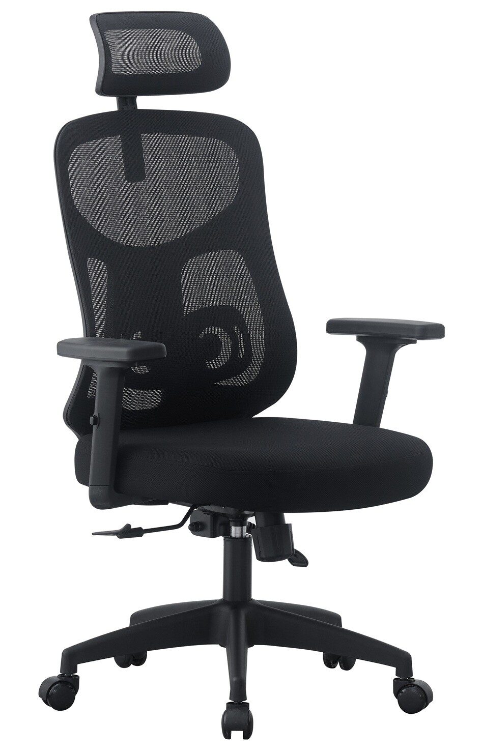 Sillón de oficina RUAN, alto, negro, malla y asiento negro