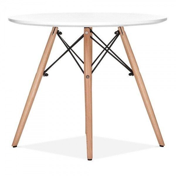 Mesa STAR, base madera, tapa blanca, 100 cms de diámetro