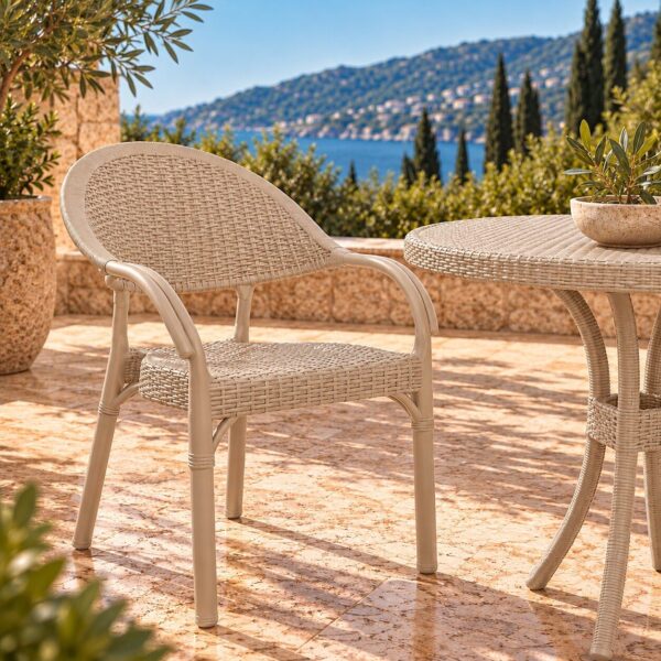Sillón TORREMOLINOS, apilable, patas metálicas, polipropileno capuccino