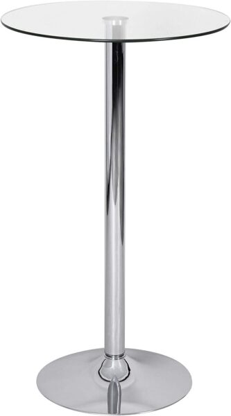 Mesa alta BERNIE (SU), cromada, cristal templado, 60 cms de diámetro