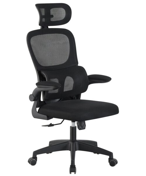 Sillón de oficina BERNAY, alto, negro, malla y asiento negro