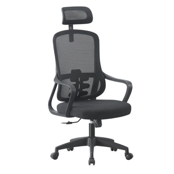 Sillón de oficina BELLOU, alto, negro, malla y asiento negro