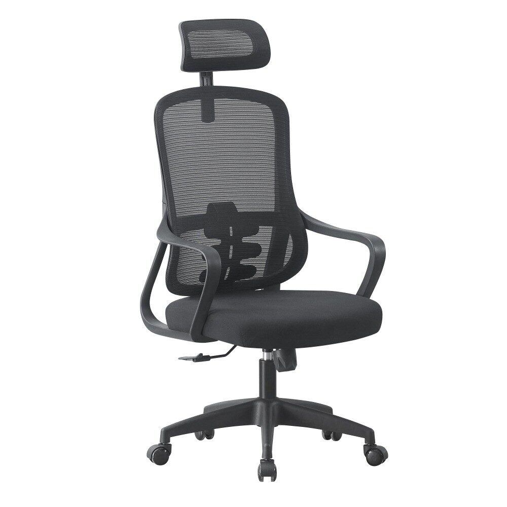 Sillón de oficina BELLOU, alto, negro, malla y asiento negro