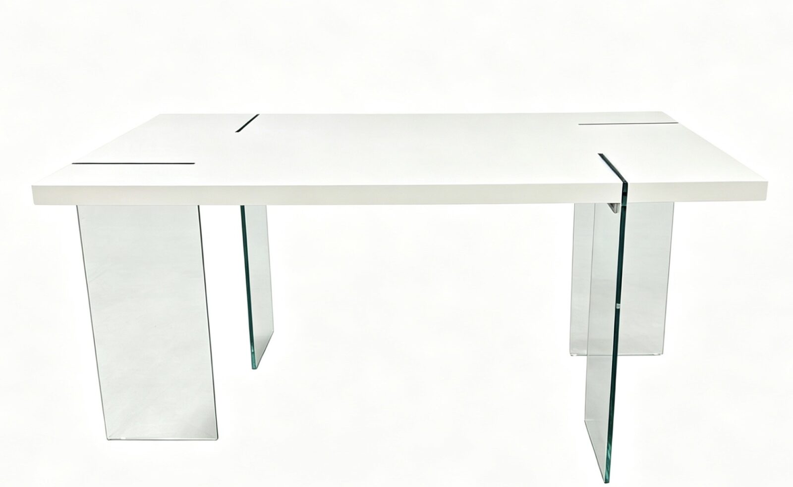 Mesa ARLON, cristal templado, tapa lacada blanca, 160 x 90 cms