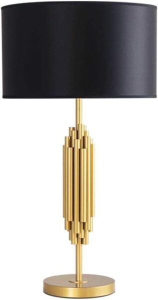 Lámpara KASSEL, sobremesa, metal dorado, pantalla negra