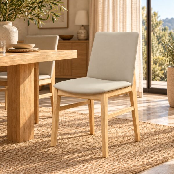 Silla ALPES, madera de haya, natural, similpiel gris